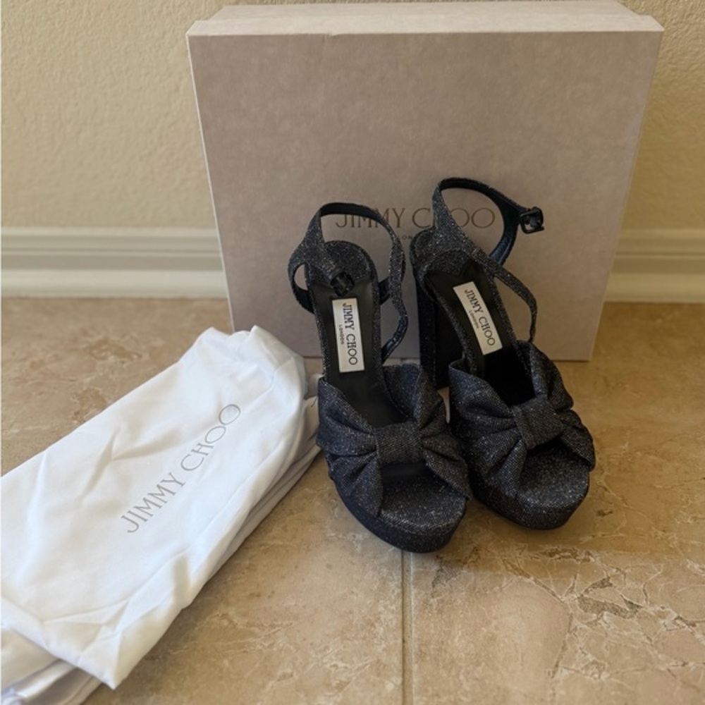 Jimmy Choo Heloise 120MM Glitter Platform Sandals size 39.5